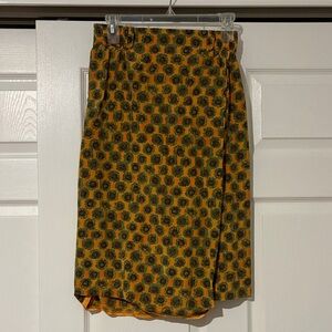 Vintage 100% Silk Stylish Yellow and Green Patterned Wrap Skirt